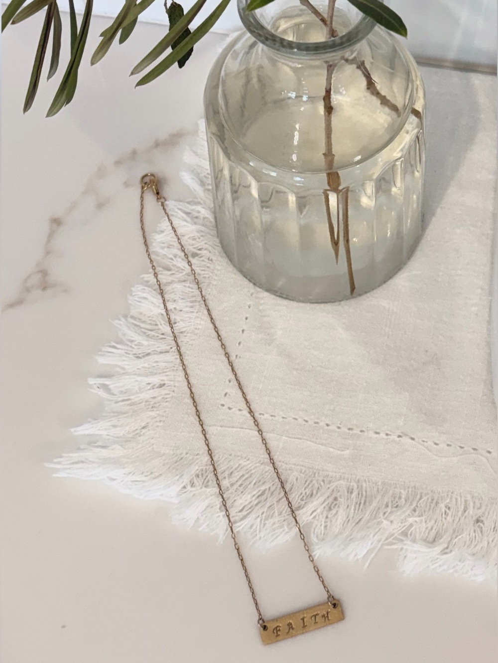 Gold Tone "Faith" Hammered Bar Necklace